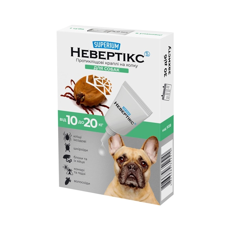 SUPERIUM Невертікс краплі для собак - від кліщів, 10-20 кг (4820082496043) 