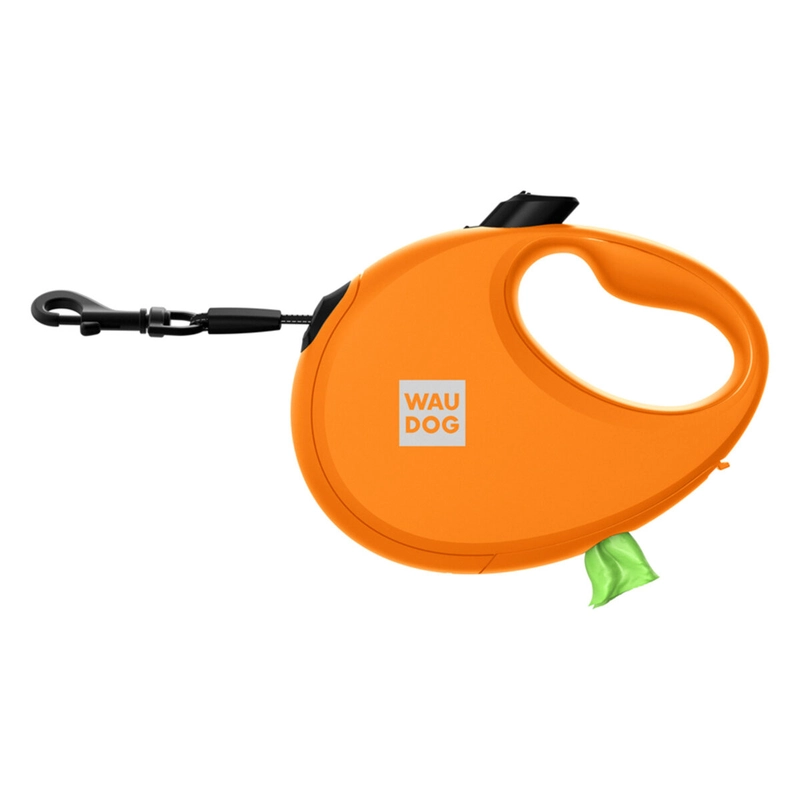 WAUDOG R-leash повідець-рулетка світловідбиваюча для собак S - до 12 кг, з контейнером для пакетів, помаранчевий (4823089360393)  - фото 2
